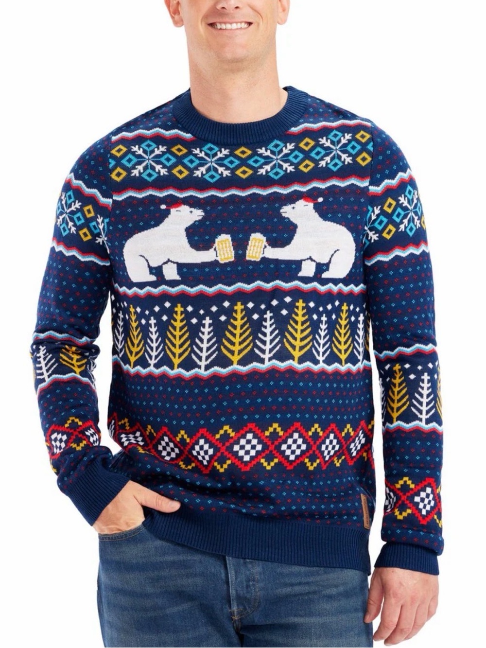 Tipsy Elves Men's Polar Bear Knit Ugly Christmas Sweater, Medium, NWT